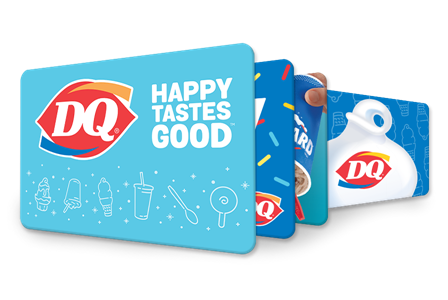 Various designs of gift card options with logos and soft serve.